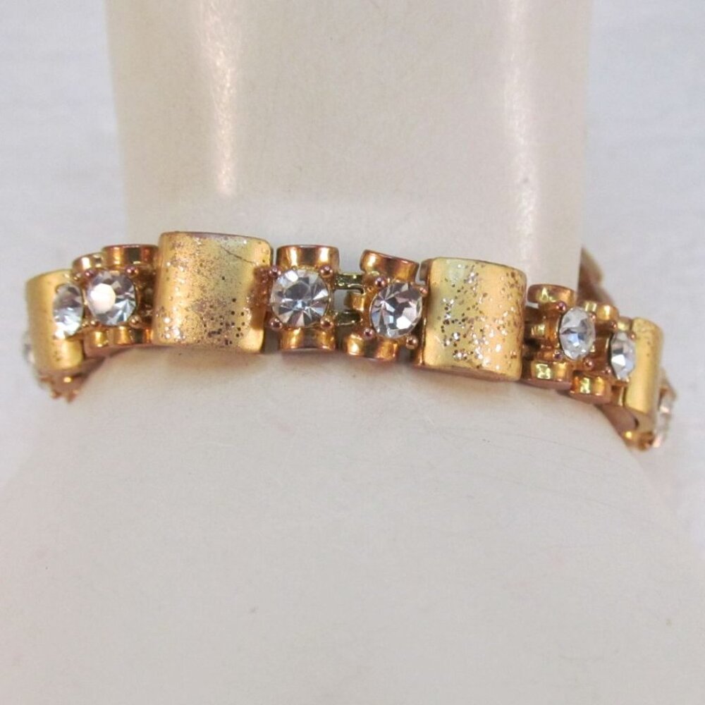 Gold Tone Rhinestone Link Bracelet Size 7.25
